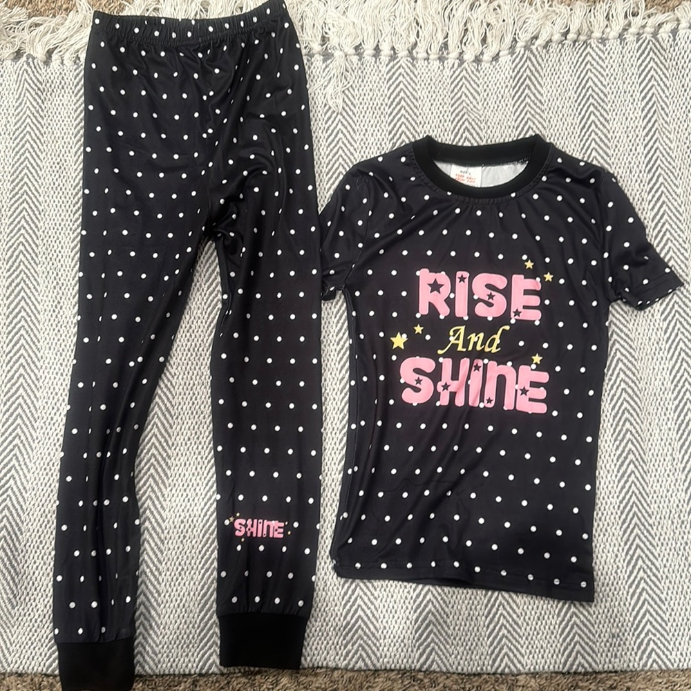 Black polka dot rise and shine pajamas